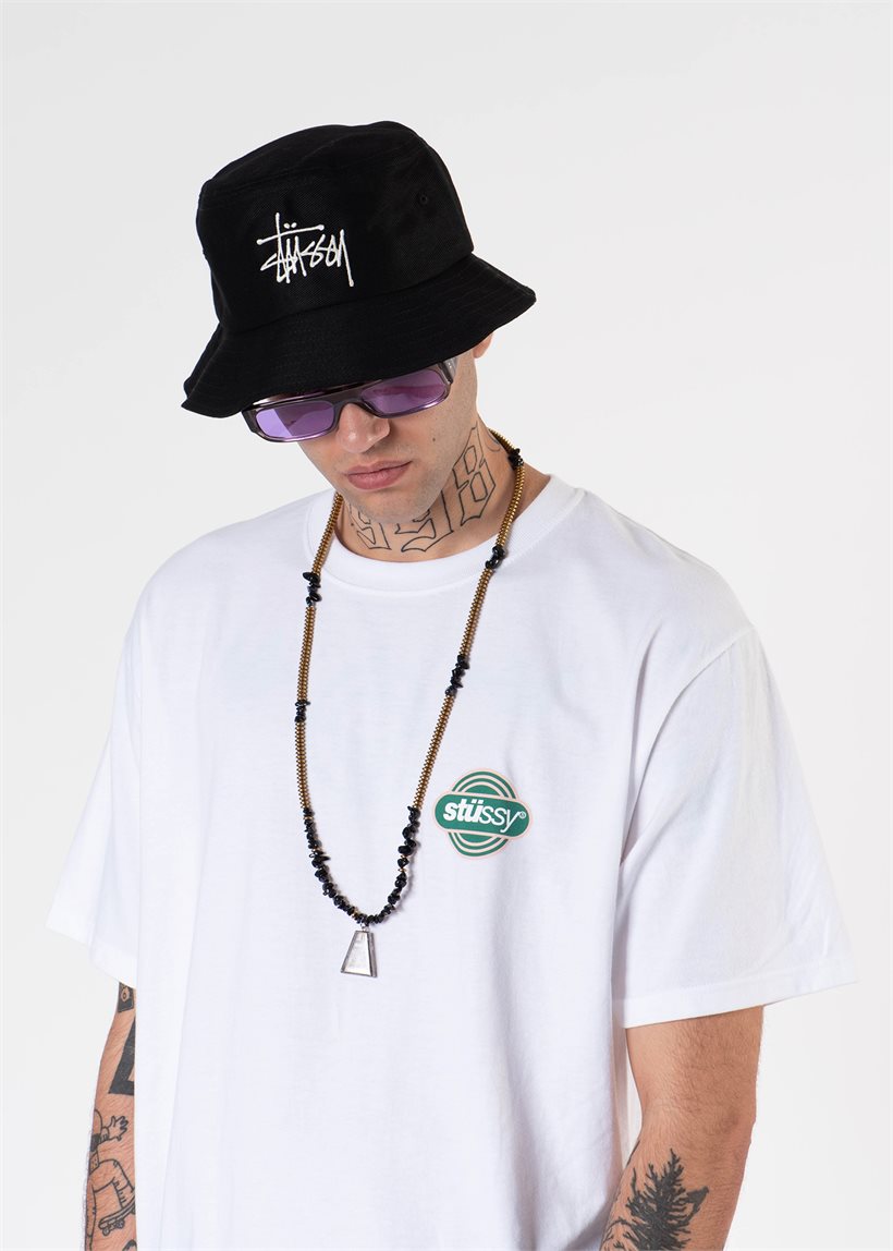 STUSSY 132942 BIG LOGO BUCKET HAT BLACK | dangerousminds.gr